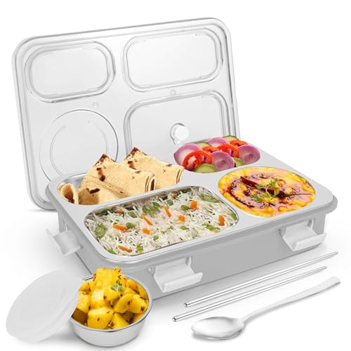 Image of TEKCOOL Lunch Box for Adults - Lunch Box for Kids - with Spoon & Fork - Stainless Steel Lunch Box with 4 Compartment - Durable Perfect Size for On-The-Go Meal, BPA-Free-';