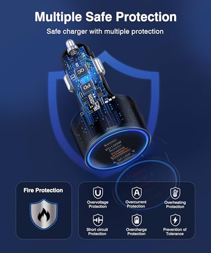 Image of 165W USB-C Car Charger, 4-in-1 Super Fast Charging Cigarette Lighter Adapter, Dual USB-C & USB-A Multi-Port Car Phone Charger Accessory, for iPhone 17 /16 /15, iPad, Galaxy, Tablets and Other Devices