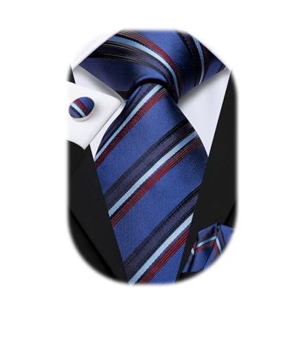 Image of Hi-Tie Men's Tie Sets Silk Paisley Striped Necktie Pocket Square Cuff-links Sets Wedding Business Holiday