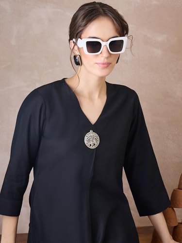 Image of INDO ERA Women's Viscose Solid A-Line Calf Length Kurta & Pant Set (IESTR12352)