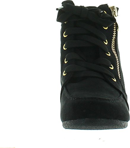 Link Peggy-63K Children Girl's Wedge Heel Lace Up Diamond Shape Quilted Sneakers,Black,23