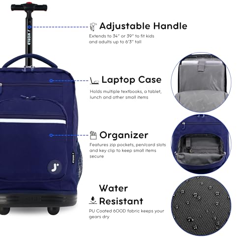 Image of J World Sundance Laptop Rolling Backpack for Girls Boys. Roller Bookbag with Wheels, 20 Inch, Navy