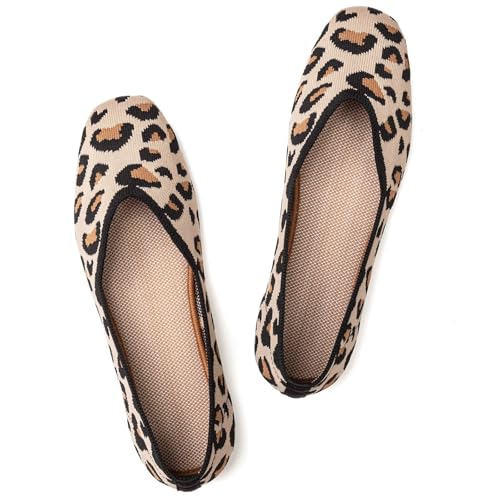 Image of Frank Mully Womens Casual Flat Shoes Square Toe Shoes Knitted Work Flat Comfort Dressy Flat Shoes for Daily Washable
