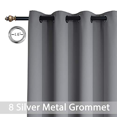 Yakamok 96 Inches Thermal Curtain Panels Gray Blackout Curtains Room Darkening Window Drapes With 8 Grommets,Grey, Set Of 2, 2 Tie Backs Included #TOP3