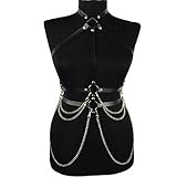 cdhgsh Womens Punk Kunstleder Taillengürtel Neckholder Neck Body Brustgurt mit Chain Chest Harness Schwarz