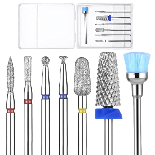7 PCS Professional Nail Drill Bits Set, Drill Bits Nails Cuticle for Gel Removal to Take off Polish, Acrylic Drilling Bit Nail Tech Set for Manicure Pedicure Home Salon