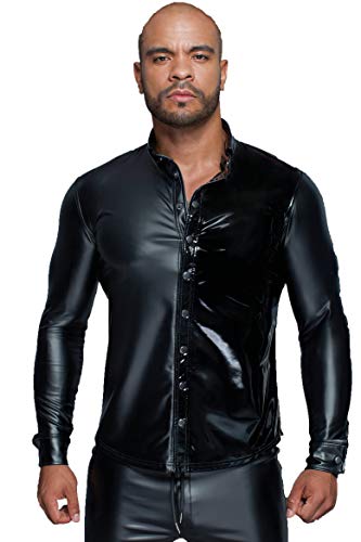 Langärmliges Herren Powerwetlook & PVC Shirt mit Knopfleiste in schwarz Männer Hemd 2XL Cover