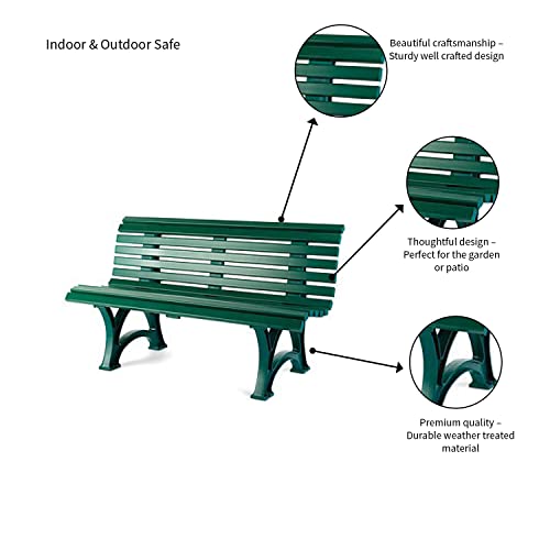 Plow & Hearth Weatherproof German Pvc Outdoor Bench | 3-Seat | Holds Up To 500 Lbs | Garden Patio Porch Park Deck | Steel And Resin | Green #TOP5