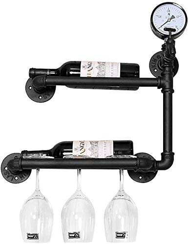 Porte-bouteille mural en fer forgé avec support verres chic