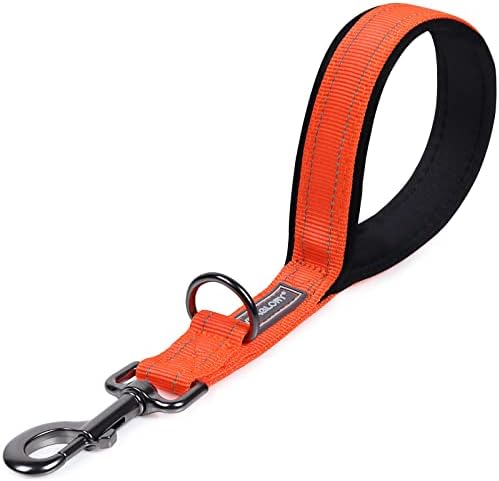 VIVAGLORY Short Dog Lead with Padded Handle, Heavy Duty Reflective Double Webbing Nylon Dog Lead Training Leash for Medium Large Dogs, 46cm Length 2.5cm Width, Black