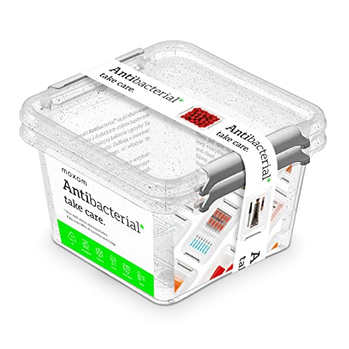moxom Conjunto de 2 recipientes de armazenamento antibacterianos quadrados 1,15 - caixa de armazenamento de 15 x 15 x 11,5 cm - recipiente de armazenamento de alimentos com micropartículas de prata -