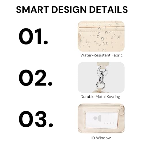 Beige Mini Zip Card Case for Women with Clear ID Window, Coin Purse, Lightweight Small Zipper Wallet,Portable Organizer4