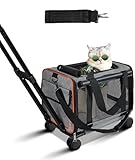 Gloryall Dog Cat Carrier with Wheels Foldable Pet Carrier Airline Approved with Telescopic Handle and Shoulder Strap, Protable TSA Approved Rolling Pet Carrier for Small Dogs Cats Under 20lb