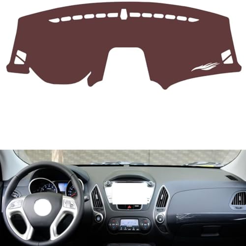 Anti-Slip Sun-Proof Dashboard Cover Compatible with HyundaiHyundai IX35 （Modification Navigation） 2010-2015, Premium Leather (Brown)