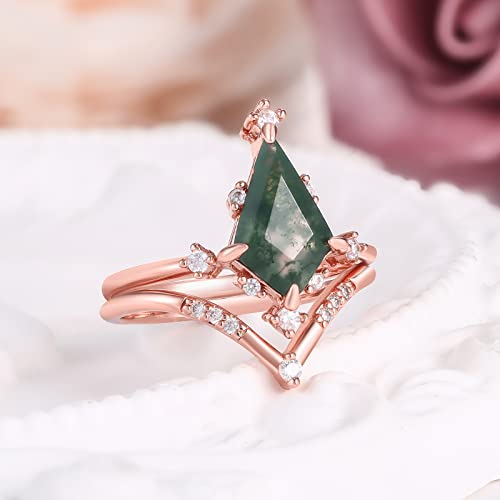 Lazluvu Vintage Green Crystal Engagement Rings Natural Green Gems Ring Emerald Diamond Wedding Bridal Ring For Women Anniversary Ring Gift Size 8 #TOP3