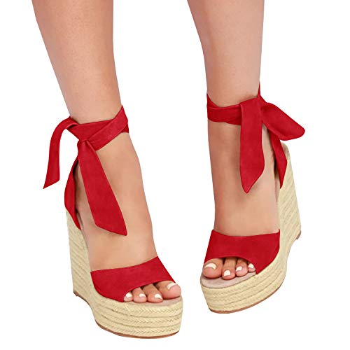 Image of Womens Espadrilles Wedges Sandals Heels Open Toe Tie Lace Up Platform Ankle Strap Summer Dress Shoes