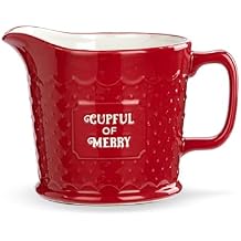 DEMDACO Baking Holiday Memories Rosy Red, White 32 Ounce, 6 x 5 Inch Ceramic Stoneware Festive Christmas Kitchen Countertop Accessory Decor, Polka Dots, Pouring Measuring Cup, Cupful of Merry