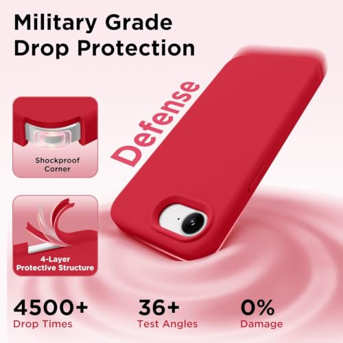 Image of DIZORO Compatible with iPhone 17e Case 6.3, Slim Liquid Silicone 3 Layers Full Covered Soft Gel Rubber Phone Cases Protective Back Cover 6.3 Inch - RED