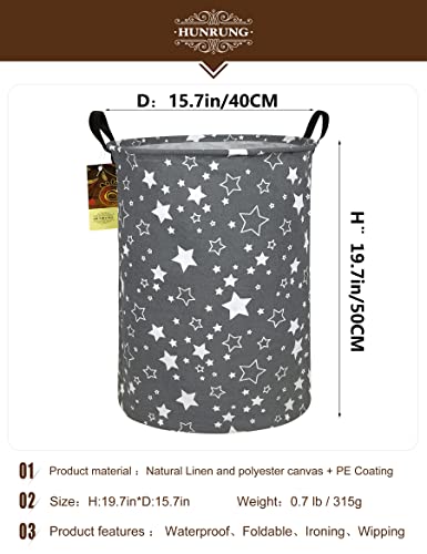 Hunrung Laundry Hamper,Large Canvas Fabric Lightweight Storage Basket Toy Organizer Dirty Clothes Collapsible Waterproof For College Dorms, Children Bedroom,Bathroom（Round Star） #TOP1