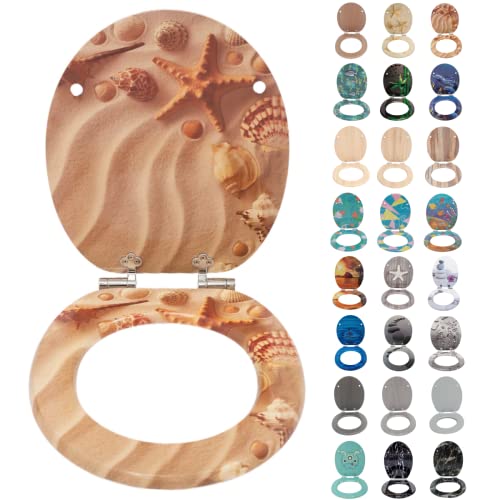 SINOBATH Abattant WC, noyau en bois MDF, robuste, avec système d'abaissement automatique, montage facile, couvercle de WC