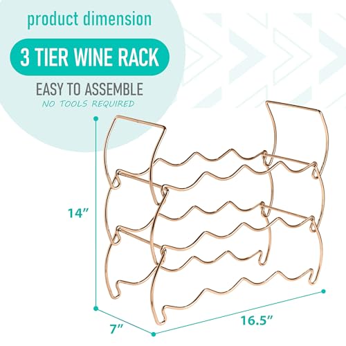 Sorbus Countertop Wine Racks, Metal Bottle Rack (12 Bottle, 3 Tier, Copper) - image 2