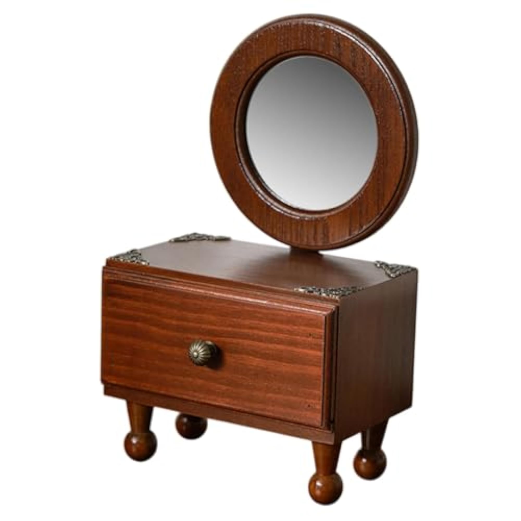 Round Retro Tabletop Mirror for Makeup, Small Desk Mirror
