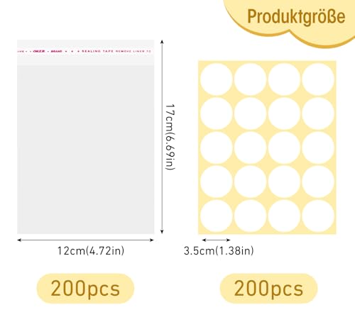 200 Stück Selbstklebender Zellophantüten,12x17cm Cellophantüten Klar,Plätzchentüten mit Aufkleber Plätzchen Transparent Kleine Süßigkeiten Tüten Geschenktüten für Weihnachten Party Bonbons Mitgebsel