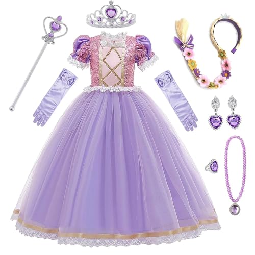 Cnexmin Fille Robe De Princesse costumes de princesse Avec 8 Accessoires DéguisementAnniversaire FêTe Halloween NoëL Partie Carnaval Cosplay Robe De...