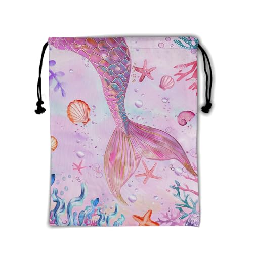 Image of Pink Scales Tail Grip Bag for Gymnast Lightweight Gymnastics Drawstring Bag Small Storage Pouch