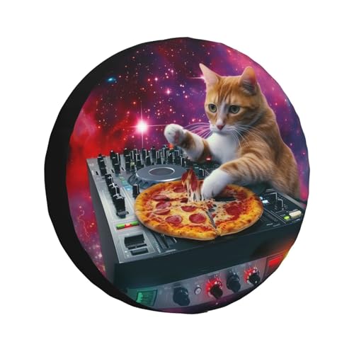 Image of Cats Eat Pizza Spare Tire Cover for Rv SUV Trailer Truck- Funny Cute Decor Tire Cover Polyester Wheel Covers Universal Fit for Outdoor Camper Travel,17 inch