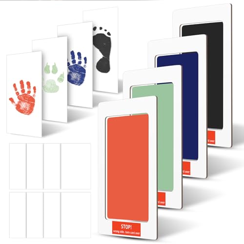 Image of Outus 14 Pcs Paw Print Kit for Dogs No Mess Ink Pad Pet Memorial Newborn Footprint Impression Kit for Pets 4 Inkless Pads with 10 Blank Cards(3 x 5 Inch,Black, Red, Green, Blue)