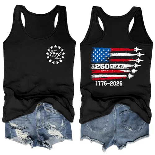 Image of Ithalt Womens American Flag Shirts 4th of July Outfits USA T-Shirt Patriotic Tank Shirt Fourth of July Sleeveless Tops