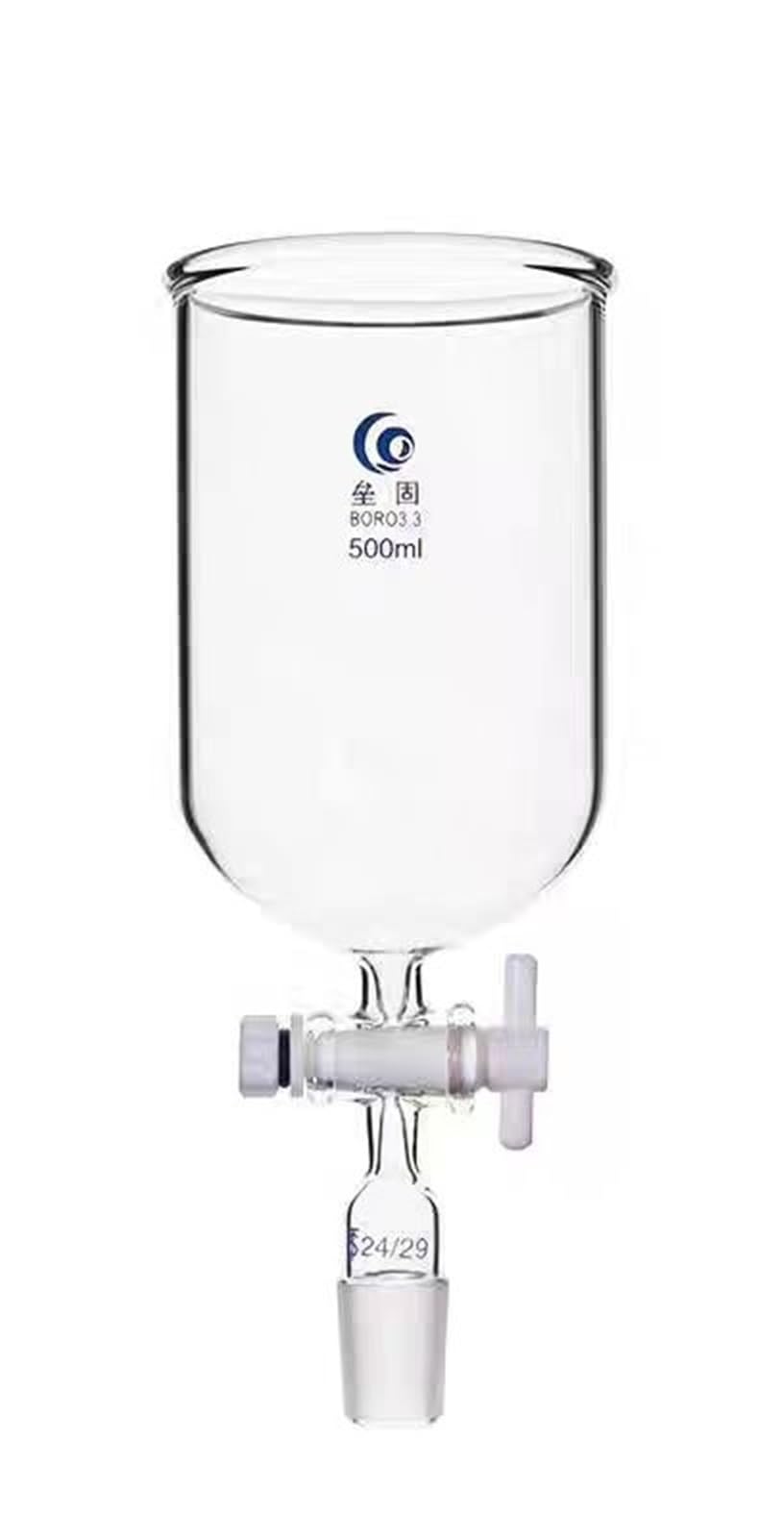 1 x transparenter zylindrischer Glas-Futtertrichter mit PTFE-Kolben, 19#24#, mattiertes Standardgelenk für Laborunterrichtswerkzeuge (200 mm Gelenk Nr. 24)