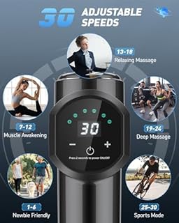 Pistola Massaggio Muscolare, EKUPUZ 30 Velocità Pistola Massaggiante Professionale, 6 Testine Massaggio e Display LCD,Massaggiatore Muscolare dei Tessuti Profondi per Rilassamento Muscolare