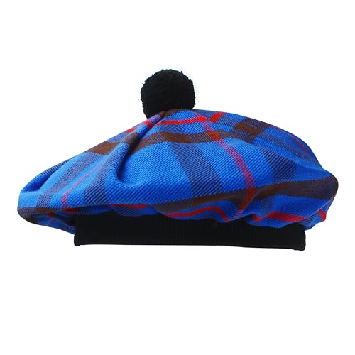Image of Scottish Tam O' Shanter Hat Tartan Bonnet Pom Pom Wool Flat Cap One Size