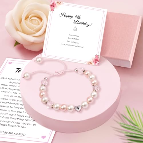 Image of Birthday Gifts for Girls Bracelets, Beaded Bracelets as 1 3 4 5 6 7 8 9 10 11 Year Old Girl Birthday Girls Presents, Adjustable Pearl Bracelet with Letter as Birthdays Girl for Daughter Niece