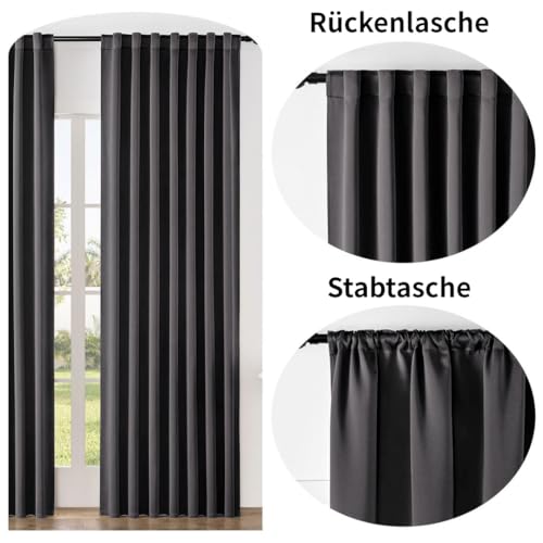 Image of Joydeco Blackout Curtains for Indoor 2 Pieces W 140 x H 240 cm, Thermal Curtain with Hidden Loops for Living Room Modern Children's Bedroom Blackout Curtains, Dark Grey