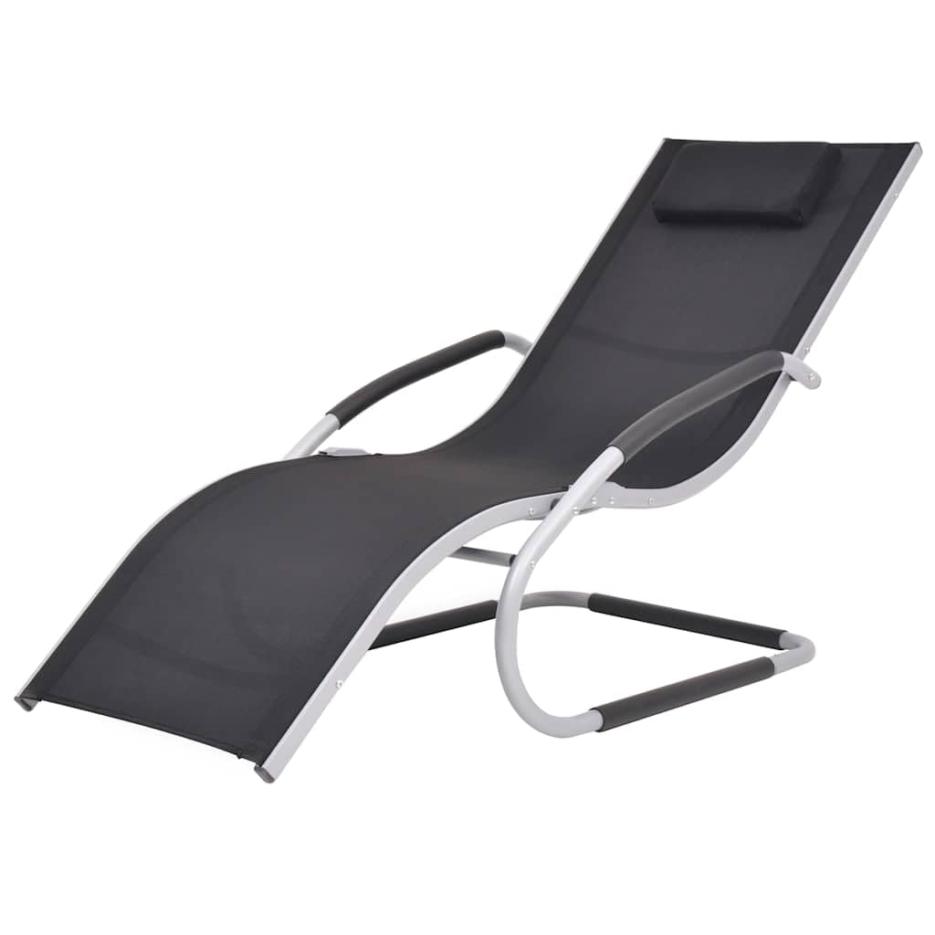 Leżak do opalania z aluminium z tekstylenem w kolorze czarnym, do ogrodu, na taras i basen, regulowany, składany, z podłokietnikami, ergonomiczny, trwały, odporny na warunki atmosferyczne