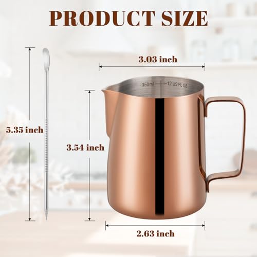 Image of Amrules Milk Frothing Pitcher 12oz Frother Cup Barista Tools, Rose Gold