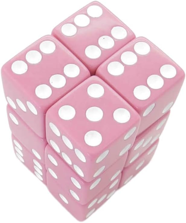 Pink Opaque Dice with White Pips D6 16mm (5/8in) Pack of 12 Dice Koplow Games