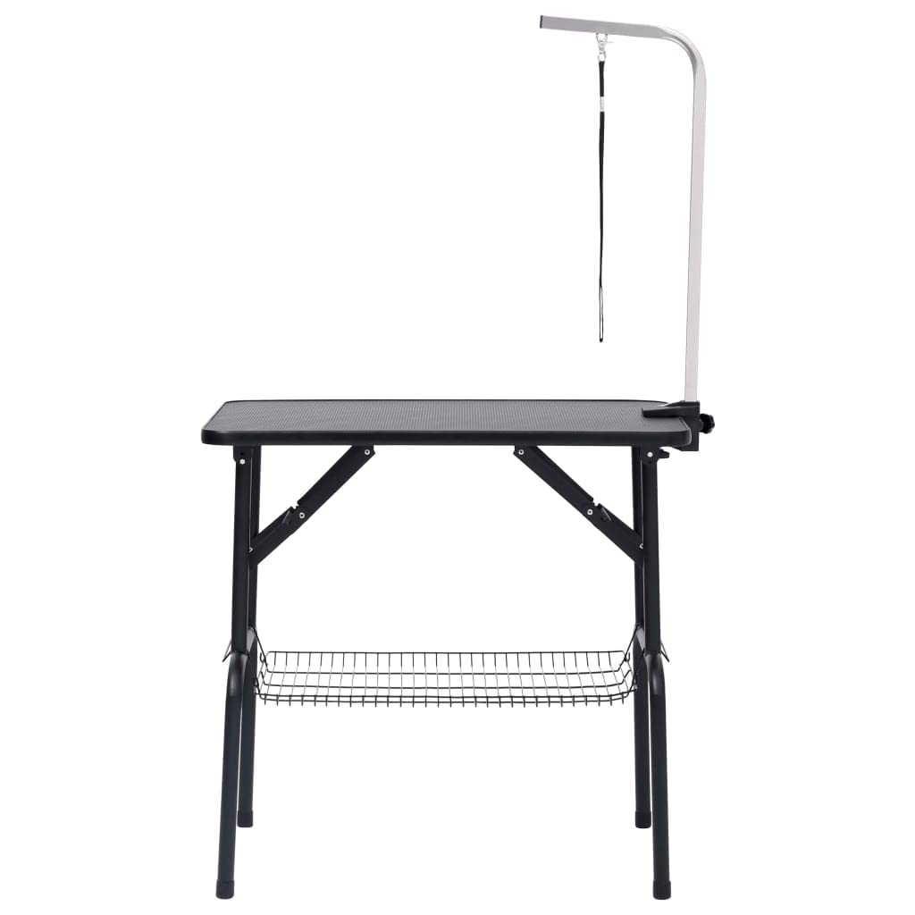 Mangloder - Tavolo da toelettatura regolabile per cani e gatti, con cinghia, cestino portaoggetti, superficie antiscivolo, pieghevole, 81 x 48,5 x 80 cm, per toelettatura, igiene e uso mobile