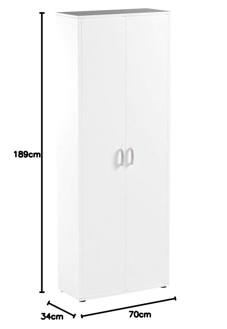 Inter Link - Armoire multi-usages - Armoire de rangement - Armoire multi-usages - 2 portes - Largeur:70cm - Profondeur : 34 cm - Hauteur : 190 cm - incl. 5 étagères - Mélaminé - Arconati - Blanc