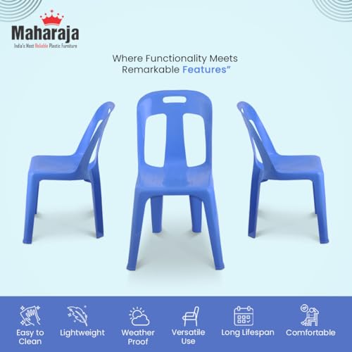 Image of MAHARAJA 100% Virgin Plastic Chair | Stackable | Armless | for Home, Garden, Restaurants and Office (Blue, Pack of 6)