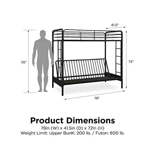 DHP Twin-Over-Futon Convertible Couch and Bed with Metal Frame, Ladder and Guardrails - Black - Thumbnail 2