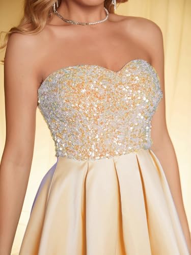 Image of Angel-fashions Women's Strapless Sequin A-Line Sequin Elegant Short Prom Gown Cocktail Dress