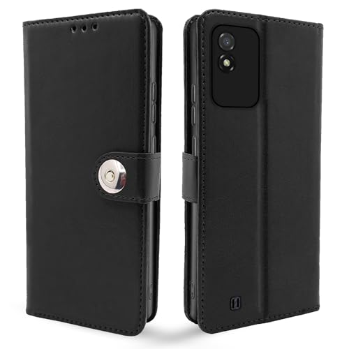Image of Pikkme Realme Narzo 50i Flip Cover | Genuine PU Leather Finish | Full 360 Protection | Wallet Style | Inbuilt Pockets & Stand | Strong Button Closure Magnetic Flip Case for Realme Narzo 50i (Black)