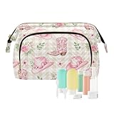 VIGTRO Pink Cowboy Hats Boots Roses Makeup Bag Quilted...