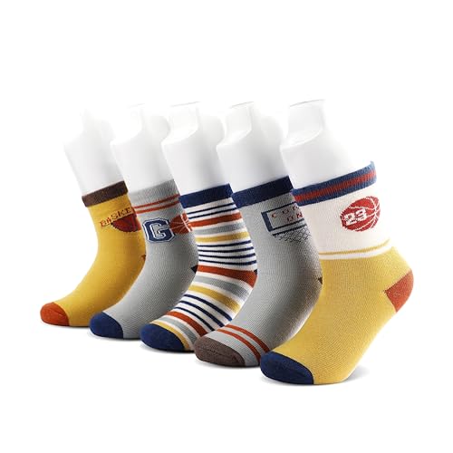 Image of Colourful Socks for Kids, Crew length, Soft Pure Cotton, Lightweight & Breathable, 1 to 9 Years, Pack of 5, Designer socks