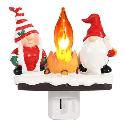 Image of Gnome Campfire Flickering Nightlight, Halloween Night Light Plug Into Wall with Switch, Christmas Gnome LED Lamp for Hallway Stair Bedroom Xmas Decor