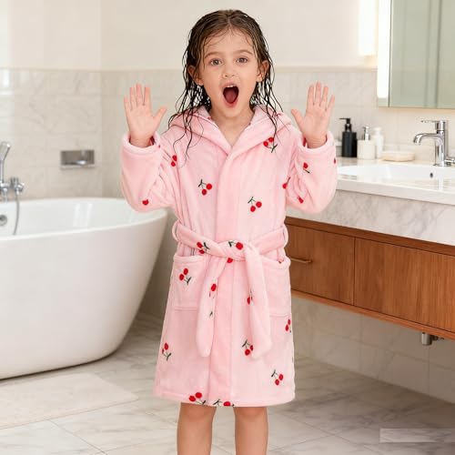 Image of Boys Girls Bathrobes,Toddler Boy Girl Robes,Children's Plush Soft Coral Fleece Hooded Pajamas Sleepwear for Kids